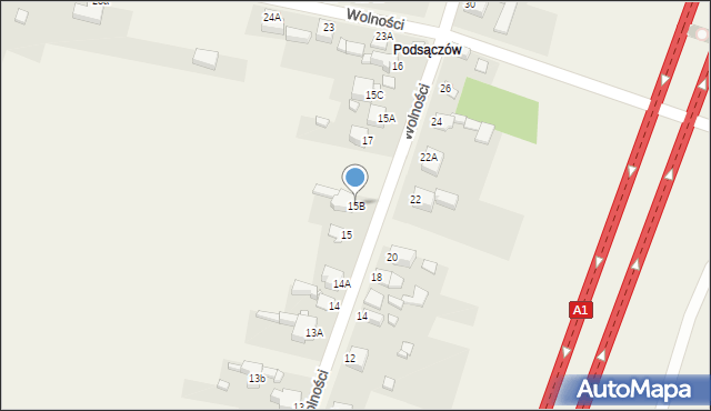 Sączów, Wolności, 15B, mapa Sączów