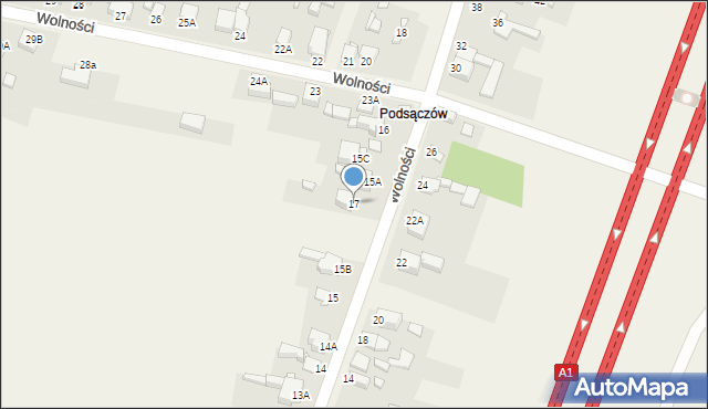 Sączów, Wolności, 17, mapa Sączów