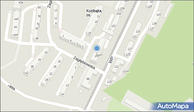 Sosnowiec, Wojska Polskiego, 100, mapa Sosnowca