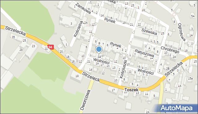 Toszek, Wolności, 14, mapa Toszek