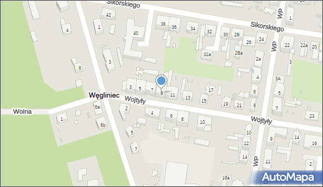 Węgliniec, Wojtyły Karola, 9, mapa Węgliniec