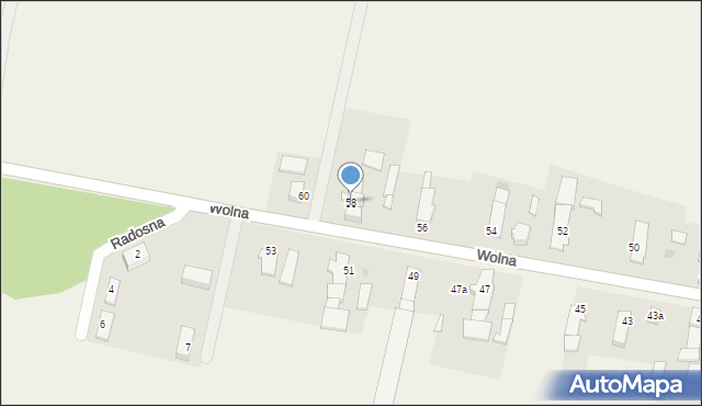 Wielowieś, Wolna, 58, mapa Wielowieś