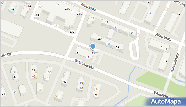 Wrocław, Wojanowska, 15, mapa Wrocławia