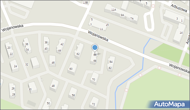 Wrocław, Wojanowska, 66, mapa Wrocławia