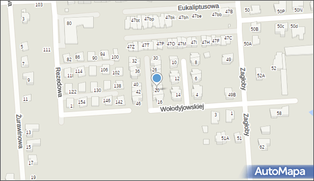 Wrocław, Wołodyjowskiej Basi, 20, mapa Wrocławia