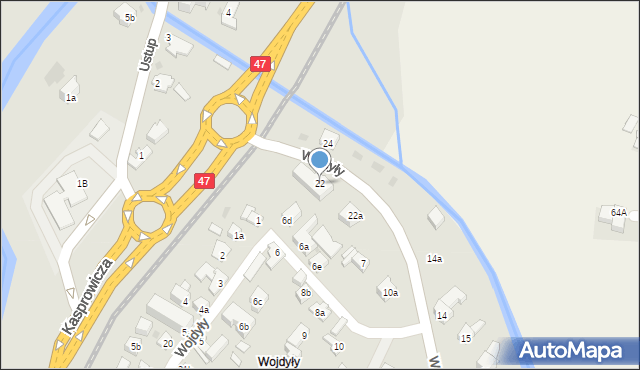 Zakopane, Wojdyły, 22, mapa Zakopanego