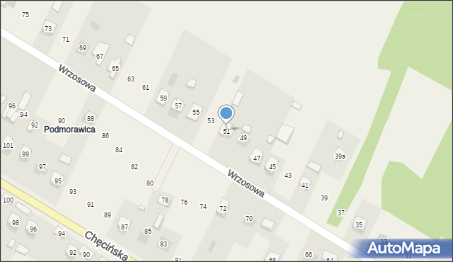 Brzeziny, Wrzosowa, 51, mapa Brzeziny