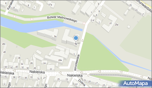 Bydgoszcz, Wrocławska, 5a, mapa Bydgoszczy