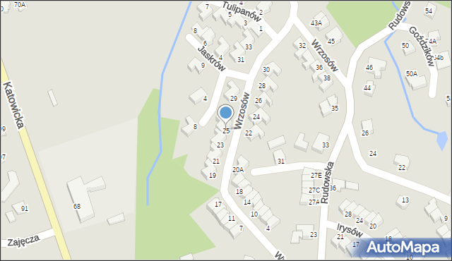 Cieszyn, Wrzosów, 25, mapa Cieszyna