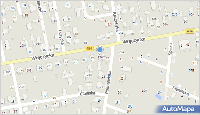 Częstochowa, Wręczycka, 85A, mapa Częstochowy