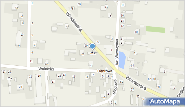 Dąbrowa, Wrocławska, 67A, mapa Dąbrowa