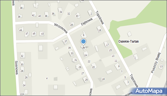 Dalekie-Tartak, Wrzosowa, 26, mapa Dalekie-Tartak