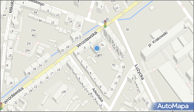 Gliwice, Wrocławska, 11B, mapa Gliwic