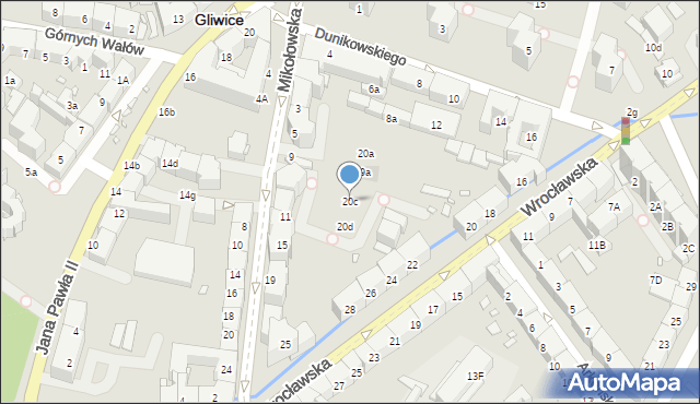 Gliwice, Wrocławska, 20c, mapa Gliwic