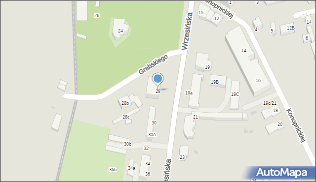 Gniezno, Wrzesińska, 28, mapa Gniezna