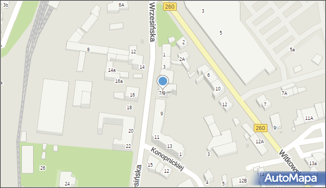 Gniezno, Wrzesińska, 7/9, mapa Gniezna