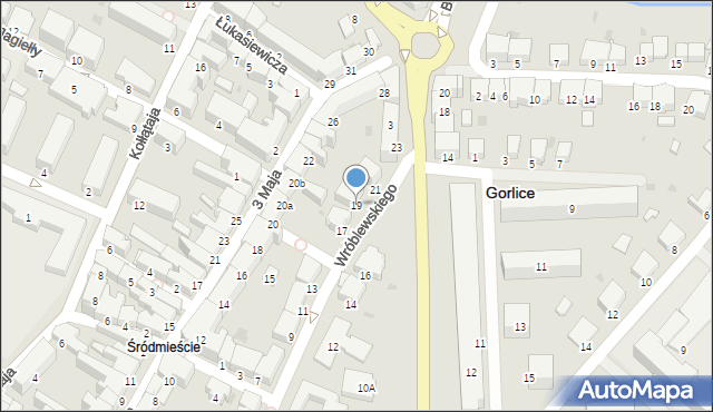 Gorlice, Wróblewskiego, 19, mapa Gorlic