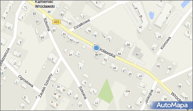 Kamieniec Wrocławski, Wrocławska, 55, mapa Kamieniec Wrocławski