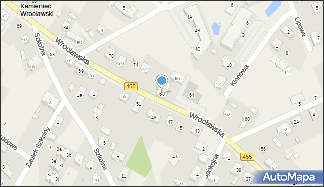 Kamieniec Wrocławski, Wrocławska, 68, mapa Kamieniec Wrocławski