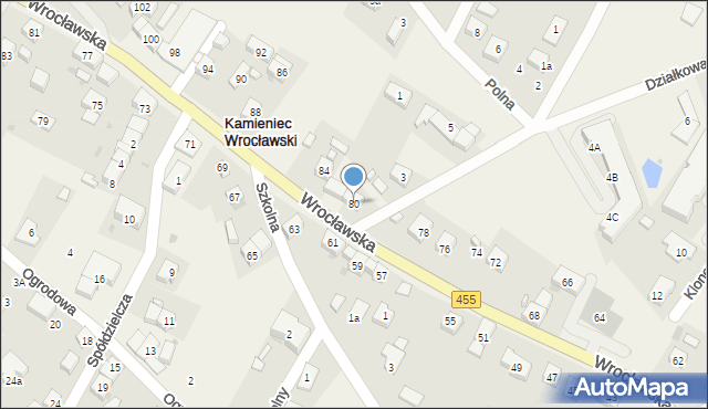 Kamieniec Wrocławski, Wrocławska, 80, mapa Kamieniec Wrocławski