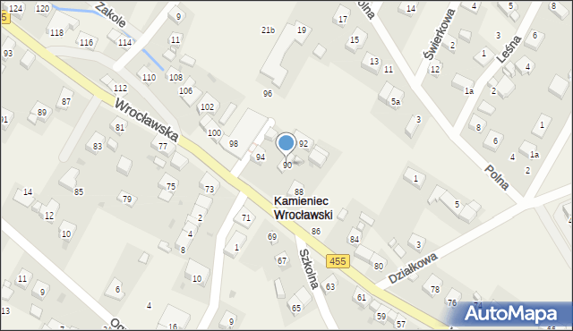 Kamieniec Wrocławski, Wrocławska, 90, mapa Kamieniec Wrocławski