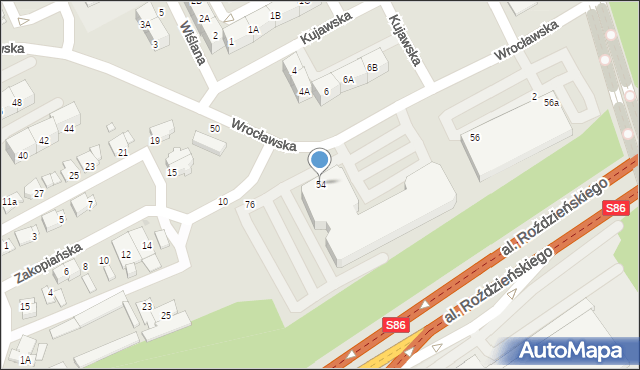 Katowice, Wrocławska, 54, mapa Katowic