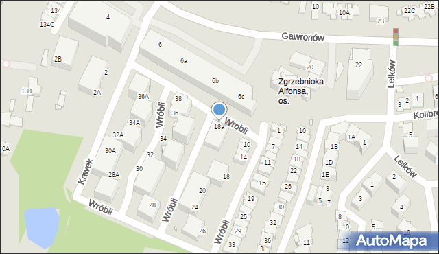 Katowice, Wróbli, 18a, mapa Katowic