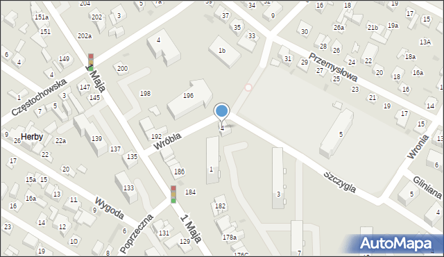 Kielce, Wróbla, 4, mapa Kielc