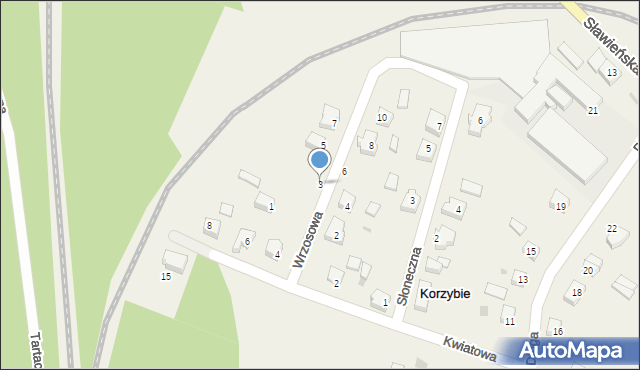 Korzybie, Wrzosowa, 3, mapa Korzybie