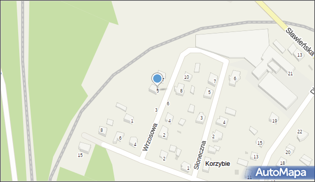 Korzybie, Wrzosowa, 5, mapa Korzybie