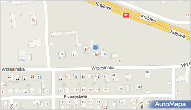 Kostrzyn, Wrzesińska, 13a, mapa Kostrzyn