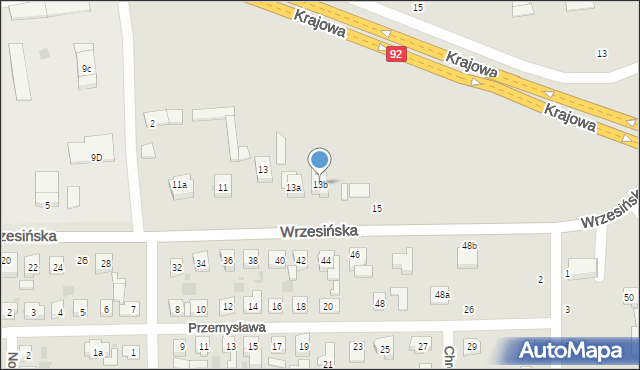 Kostrzyn, Wrzesińska, 13b, mapa Kostrzyn