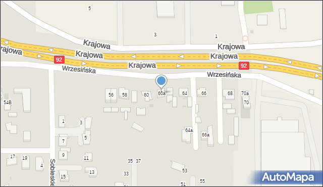 Kostrzyn, Wrzesińska, 60a, mapa Kostrzyn