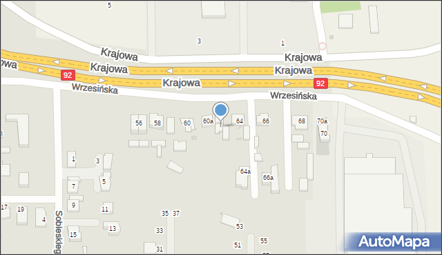 Kostrzyn, Wrzesińska, 62a, mapa Kostrzyn