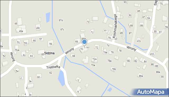 Kraków, Wrony Mieczysława, 70B, mapa Krakowa