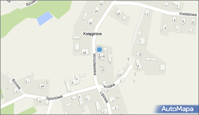 Księginice, Wrocławska, 11, mapa Księginice