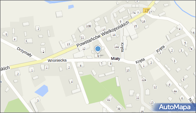 Miały, Wroniecka, 9, mapa Miały