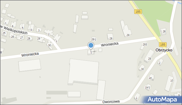 Obrzycko, Wroniecka, 1, mapa Obrzycko