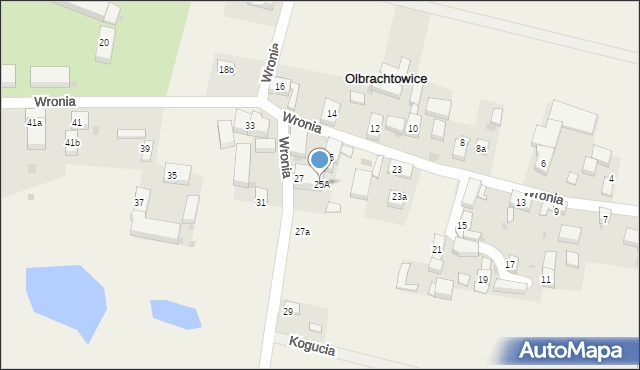 Olbrachtowice, Wronia, 25A, mapa Olbrachtowice