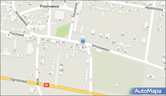 Prochowice, Wrocławska, 51, mapa Prochowice