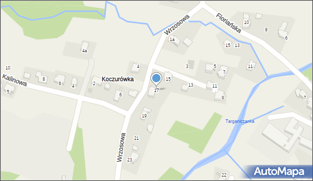 Targanice, Wrzosowa, 17, mapa Targanice