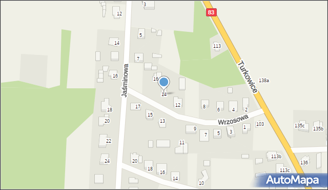 Turkowice, Wrzosowa, 14, mapa Turkowice