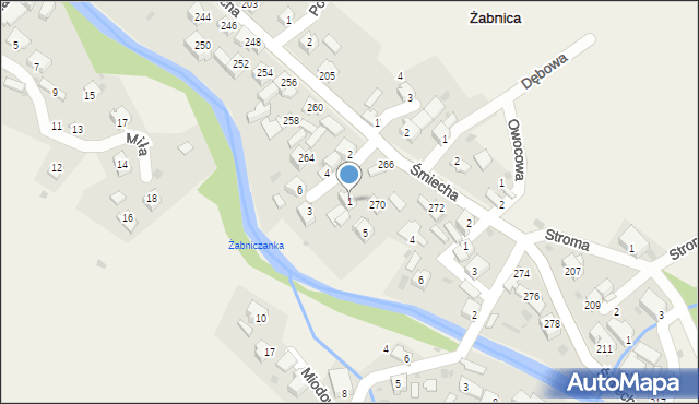 Żabnica, Wrzosowa, 1, mapa Żabnica