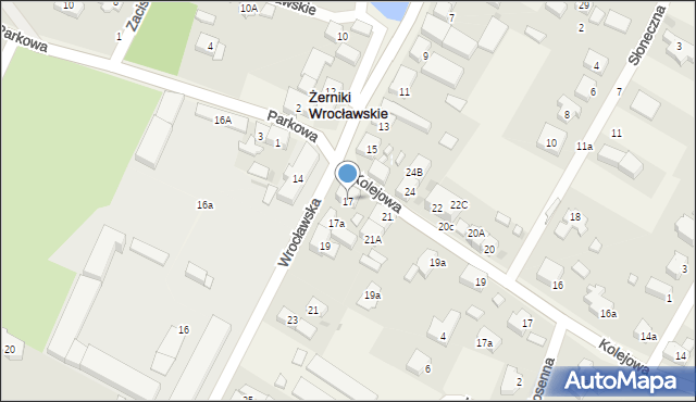 Żerniki Wrocławskie, Wrocławska, 17, mapa Żerniki Wrocławskie