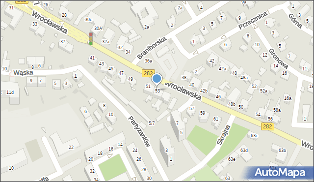 Zielona Góra, Wrocławska, 53, mapa Zielona Góra