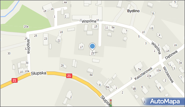 Bydlino, Wspólna, 13, mapa Bydlino