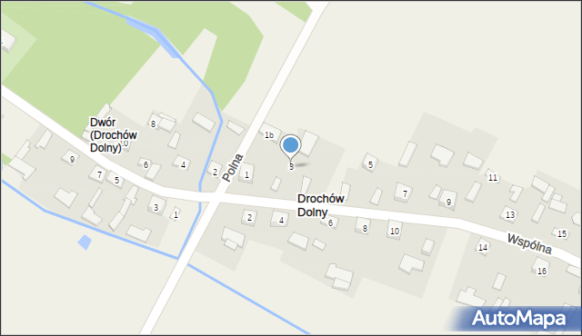 Drochów Dolny, Wspólna, 3, mapa Drochów Dolny