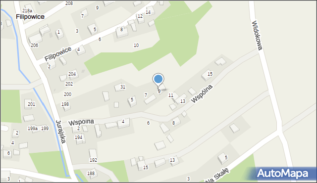 Filipowice, Wspólna, 9, mapa Filipowice