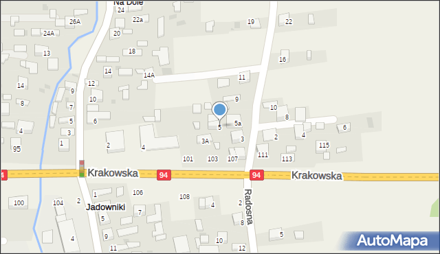 Jadowniki, Wschodnia, 5, mapa Jadowniki