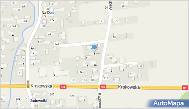 Jadowniki, Wschodnia, 9, mapa Jadowniki